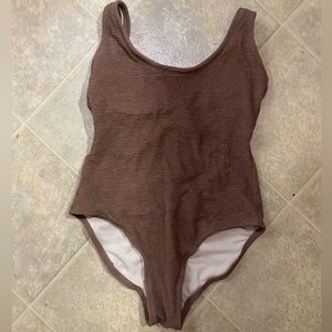Brown Ribbed Bathing Suit